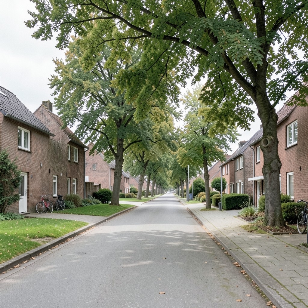 Blick auf eine ruhige Straße in einem Wohnviertel in NRW